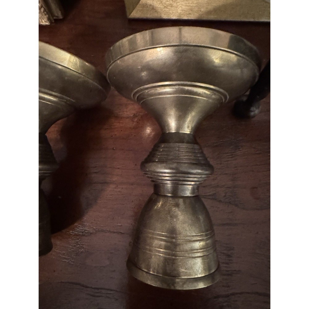 Vintage Pair Solid Brass Taper Candle Holders 5" Made in India MCM Home Decor - Picture 13 of 13